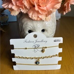 Trendy Gold Tone Bracelet Set with Evil Eye Charm